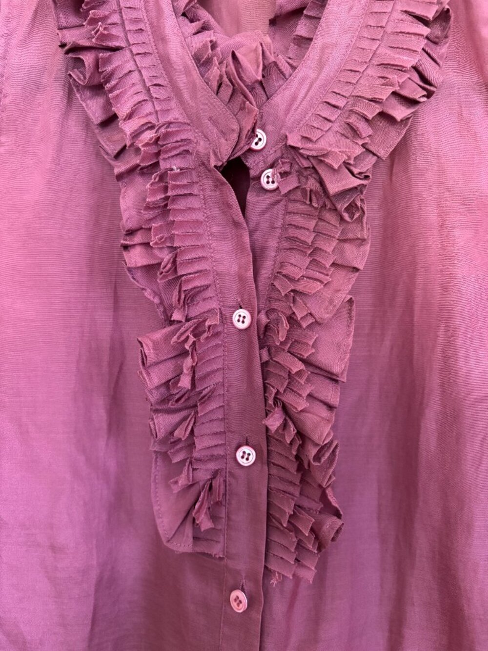 J Crew Women's Blouse Size 8 Purple Plum Sleeveless Silk Blend Ruffle Blouse - Picture 4 of 6